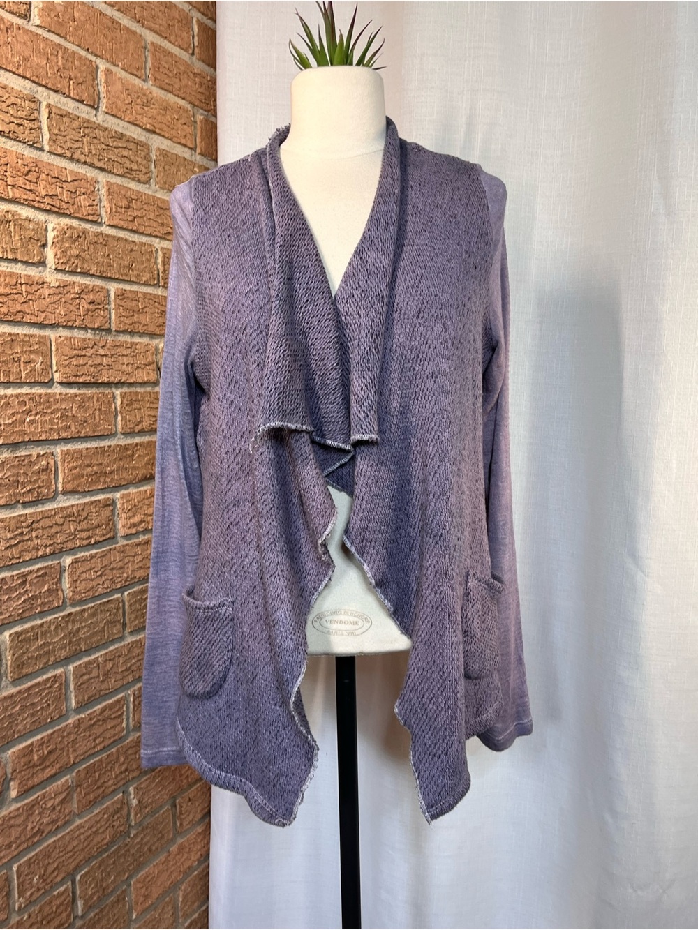 Dahlya Mineral Wash Waterfall Cardigan Violet Blue Open Front Large